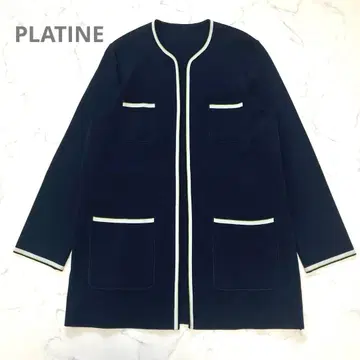 플라티누 긴자 매기 노카라 니트 자켓 롱 파이핑