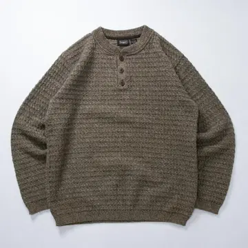 해거 헨리넥 코튼 니트 입체 편직 브라운