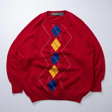 코튼 니트 아가일 레드 면 100 이스라엘 제