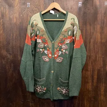 미국 빈티지 의류 꽃무늬 자수 가디건 니트 그린 80s 빈티지 구제 의류