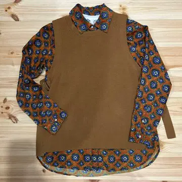 RNA -N 기하학 패턴 브라운 긴팔 셔츠 + 베스트