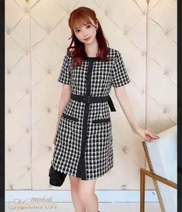 미셸 마카롱 바이컬러 트위드 원피스 새상품급