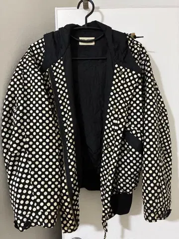 물방울 패턴 후드 부착 자켓 블루종