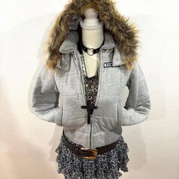 헤이세이 갸루 TOMMY 퍼 후드티 지퍼 y2k 그런지 짧은 기장 충전솜