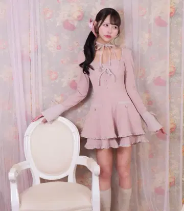 ReAmour 배색 레이어드 원피스 핑크