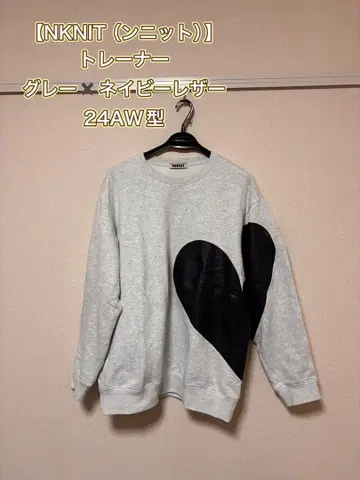 NKNIT 니트 맨투맨 가죽 하트 그레이 네이비 맨투맨