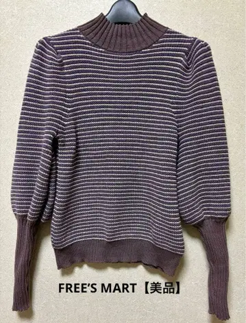 FREE'S MART [새상품급] 보르도색 스트라이프 하이넥 니트