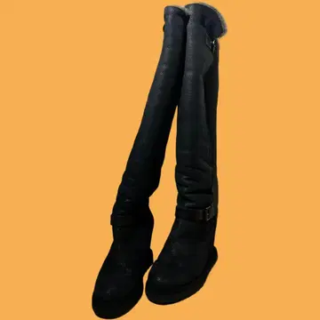 ASH 무스탕 블랙 오버니 부츠 인힐