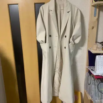 (인기) 아이보리 더블 브레스트 롱 코트