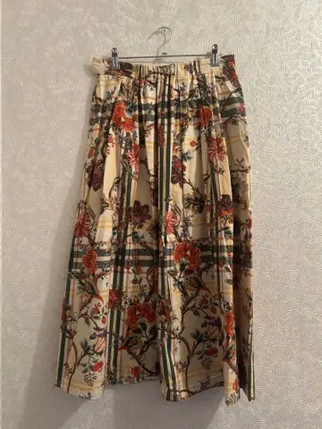 로이스크레용 플레어 스커트 꽃무늬 체크 무늬