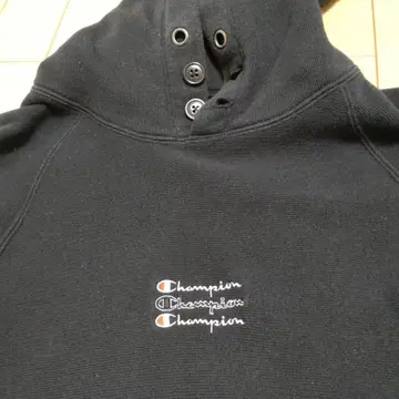 Champion 블랙 후드티 후드 부착 3 로고 리버스 위브