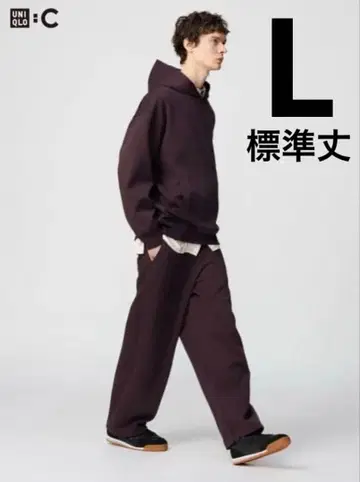 UNIQLO C 맨투맨 와이드 팬츠 L 사이즈 와인 표시 사이즈