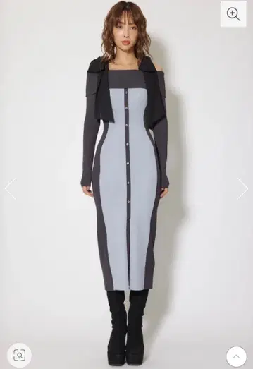 rienda 바이컬러 오프숄더 리본 니트 원피스 BLU