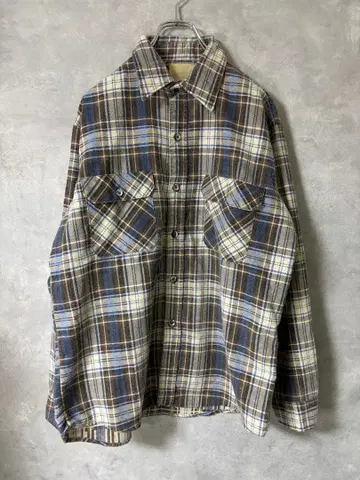 70s Sears 플란넬 체크 셔츠 브라운