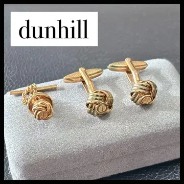 던힐 커프스 타이 턱 세트 노트 매듭 골드 로고 새상품급