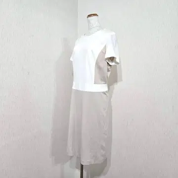 자유구 바이컬러 디자인 원피스 편안함 깔끔함 (40) 화이트 베이지 계열