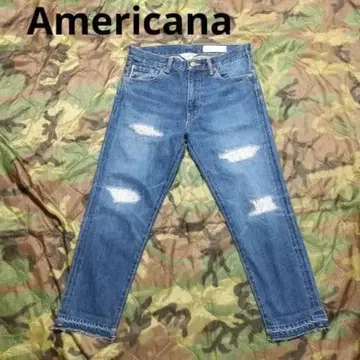 AMERICANA 빈티지 가공 크롭 데님 빨간 귀