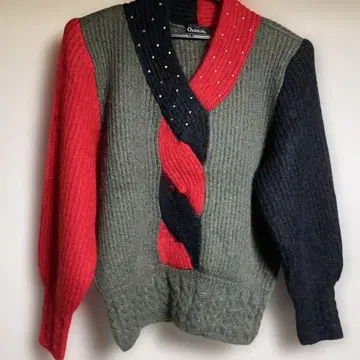 샤무아 컬러 블록 니트 스웨터 긴팔