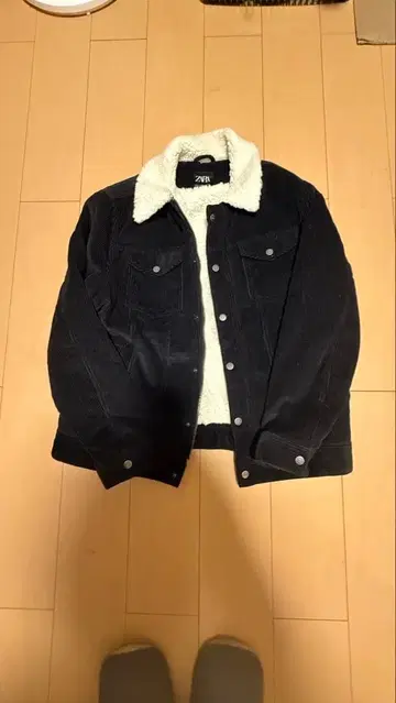 ZARA 보아 카라 부착 플리스 자켓 네이비