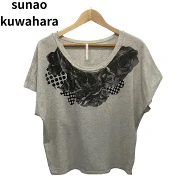 스나오 쿠와하라 꽃무늬 프린트 반팔 티셔츠 그레이 여성용 둥근넥 M