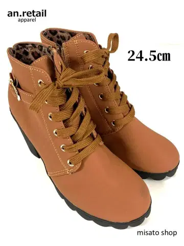 여성용 청키힐 앵클부츠 브라운 24.5 cm