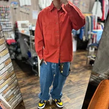 MAD SON WALKER L 구제 의류 아메카지 오렌지 코튼 긴팔 셔츠