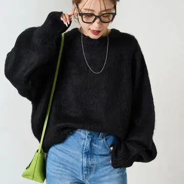 FREAK'S STORE 컬러 샤기 니트 숏 풀오버 블랙