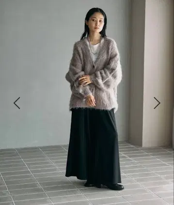 lepsim 5 게이지 샤기 V넥 가디건 베이지