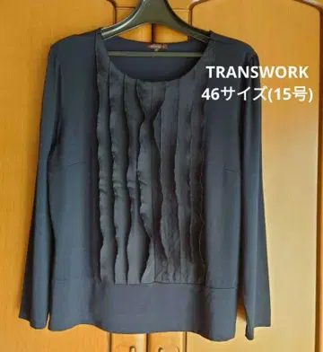 미사용 TRANS WORK 프릴 티셔츠 다크 네이비 3L