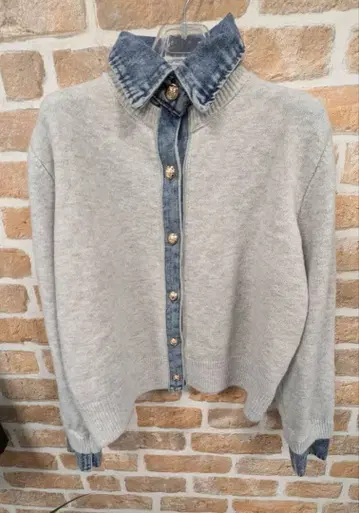 [ 신상 ] 데님 카라 콤비 니트 풀오버 가디건