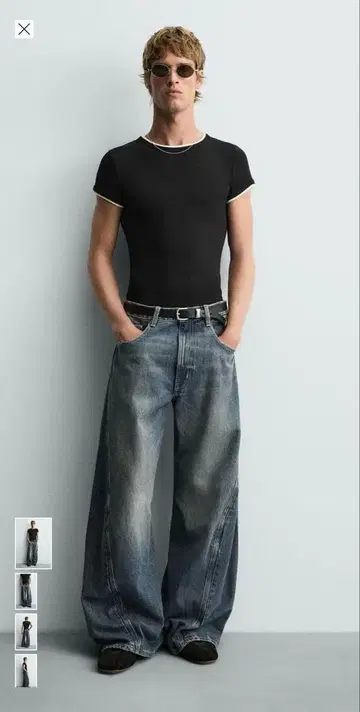 배기 핏 트위스트 심 데님 팬츠