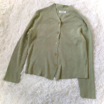 상디 리브 니트 가디건 L 그린 V넥 성숙/러블리