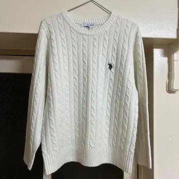 U.S. POLO ASSN. 화이트 케이블 니트 M