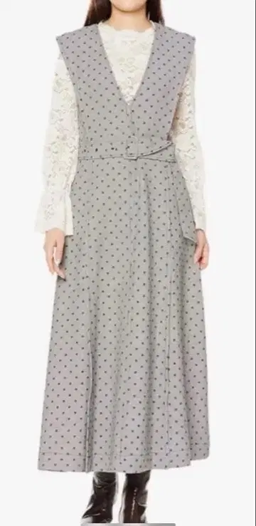 FURFUR 슬리브리스 그레이 꽃무늬 롱 원피스