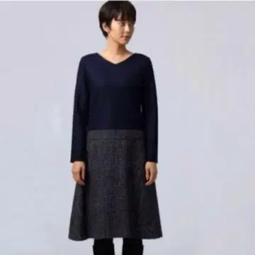 새상품급 언타이틀 원피스 도킹 트위드 빅 사이즈 네이비 XL