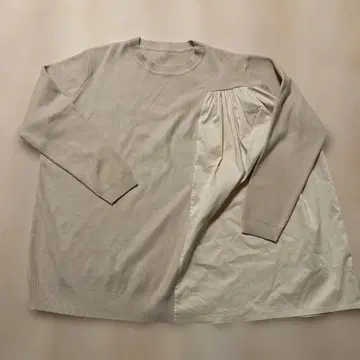 베이지 니트 스웨터 긴팔 플리츠 포함