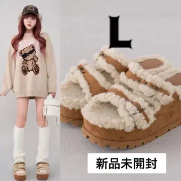 미개봉 새상품 다리치 페이크 무스탕 벨트 슬립온 카멜 L