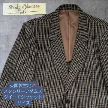 트위드 체크 무늬 테일러드 자켓 브라운 계열 캐시미어 12%