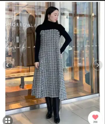 ballsey 니트 콤비 트위드 프렌치 슬리브 원피스