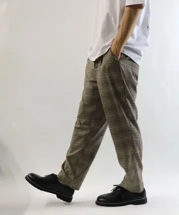 컨펌 체크 와이드 팬츠 브라운 L 사이즈