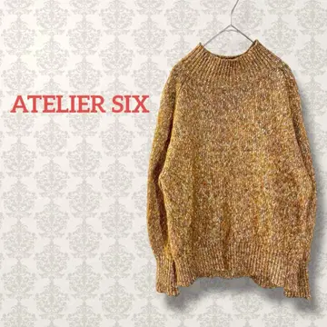아틀리에 식스 멀티 컬러 하이넥 스웨터 굵은 짜임 니트 믹스