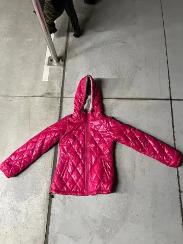 핑크 퀼팅 후드 부착 다운 자켓