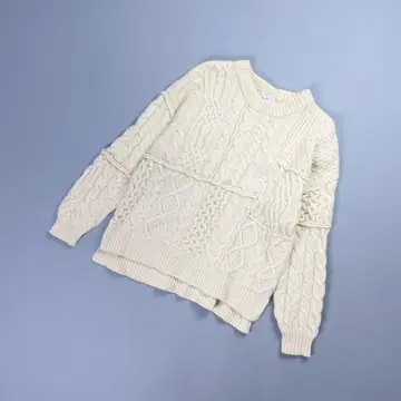 CLANE 패치워크 케이블 니트 크림색 사이즈 1*KD362
