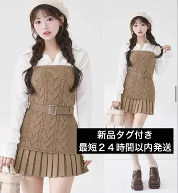 성인 완판템 Darich 셔츠 도킹 플리츠 니트 미니 원피스 BEG