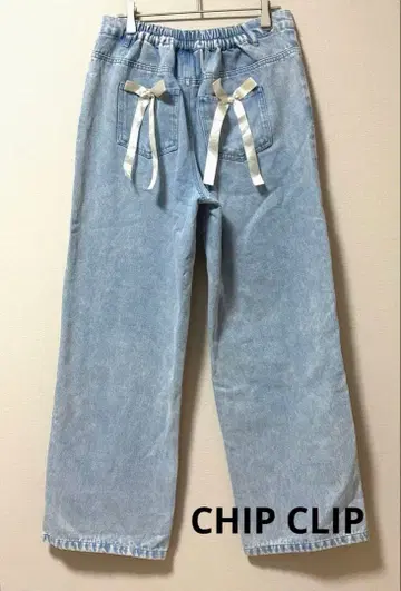 새상품 리본 포함 와이드 데님 라이트 블루 와이드 레그 데님 리본 포함