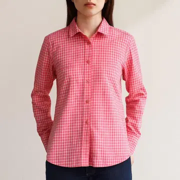 폴스미스 우먼 체크 셔츠 코튼 핑크 긴팔 가슴 포켓 42