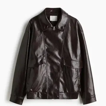 이번 시즌 H&M 다크 브라운 코팅 바이커 자켓 XS 155/80A