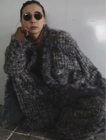 Ameri vintage TWEED FRINGE KNIT CARDIGAN