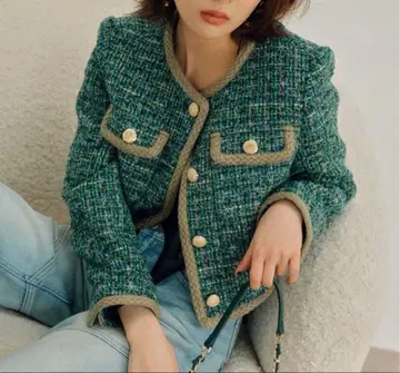 [새상품급] LILY BROWN 노카라 자켓 트위드 그린 완판템