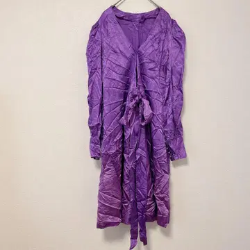 한정판 새틴풍 퍼플 셔츠 원피스 [ Free size ] 리본 긴팔